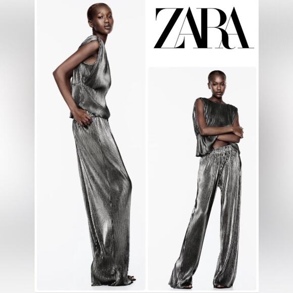 Zara PLEATED FOIL PANTS Size Medium - Picture 10 of 13